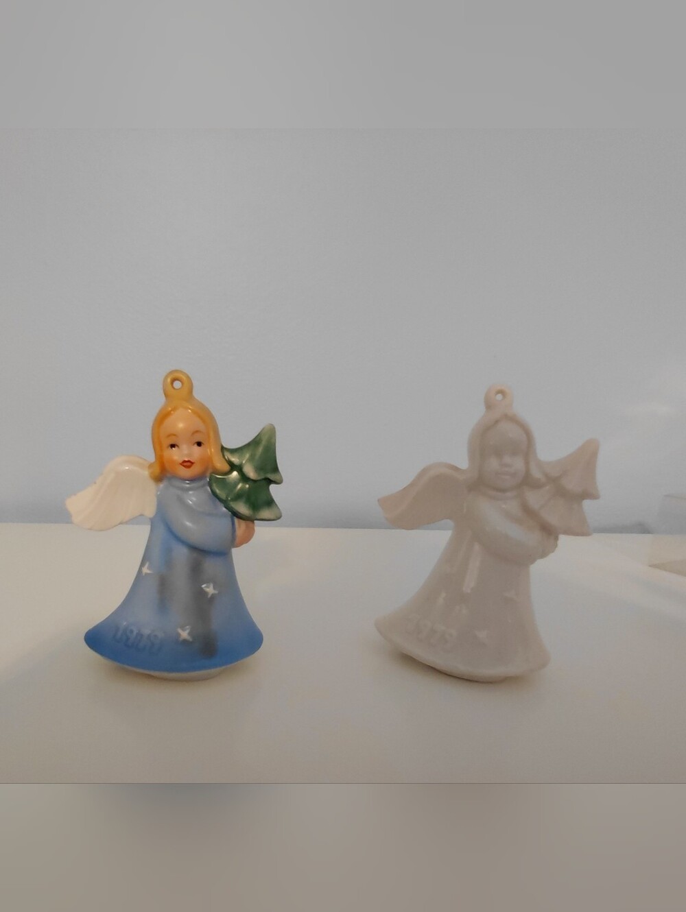Goebel Blue Angel Ornament with Green Tree Accent